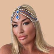 New - Blue Crystal Layered Head Chain - Wedding Edition - Body Jewellery - Ultra-Glam Edition