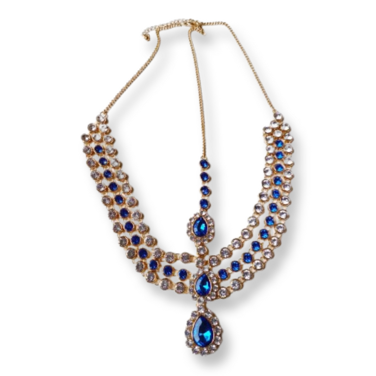 New - Blue Crystal Layered Head Chain - Wedding Edition - Body Jewellery - Ultra-Glam Edition