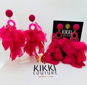 New - Bright Pink Chiffon Petal Drop Earrings - Holiday Edition - Ultra-Glam Edition