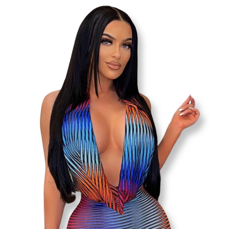 New - Colourful Abstract Halter Neck Jumpsuit - Club Wear - Ultra-Glam Edition