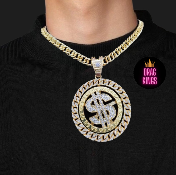 New - Dollar Gold Chain Pendant Necklace - Drag King Edition - Ultra-Glam Edition