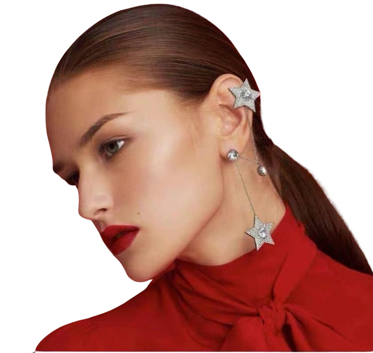 Rhinestone Star Chain Ear Cuff Earrings - Ultra-Glam Edition