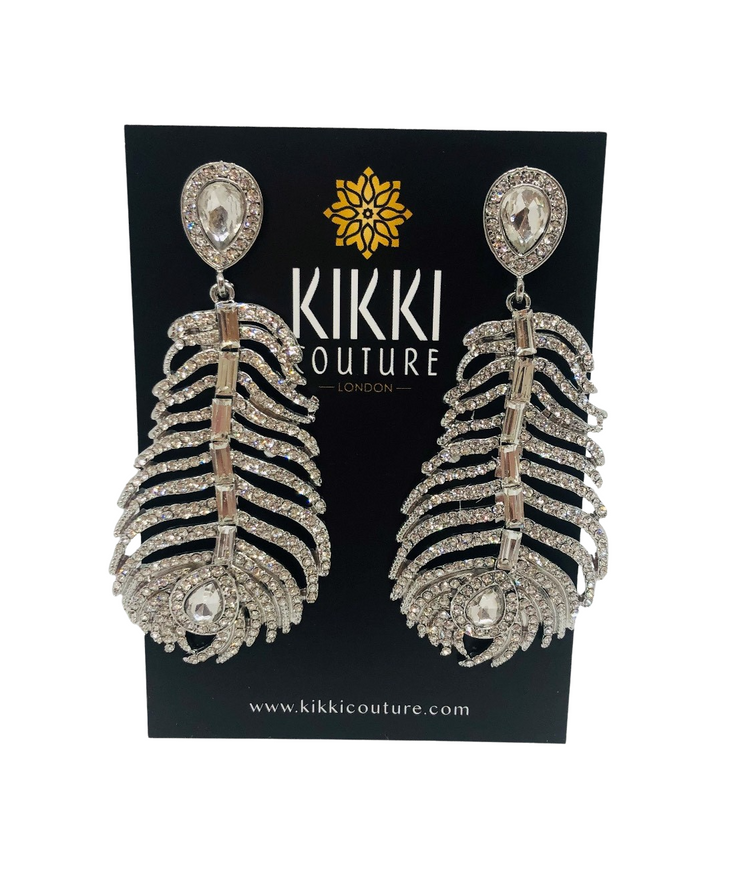 New - Large Feather Diamond Drop Earrings - Wedding Edition - Ultra-Glam Edition