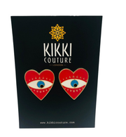 Red Heart Evil Eye Heart Earrings - Ultra-Glam Edition