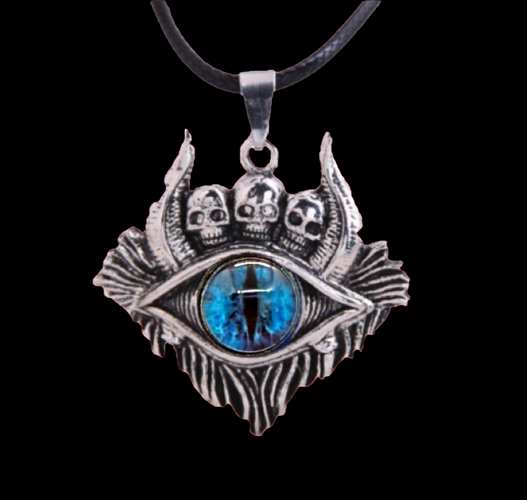 New - Blue Evil Eye Skull Pendant Necklace - Drag King Edition