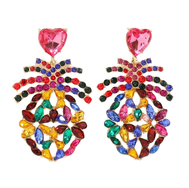 Heart Crystal Pineapple Drop Earrings - Ultra-Glam Edition