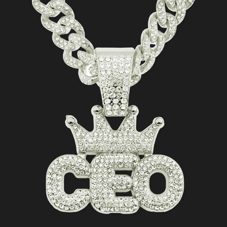 New - Iced Out Silver CEO Pendant Necklace - Drag King Edition - Ultra-Glam Edition