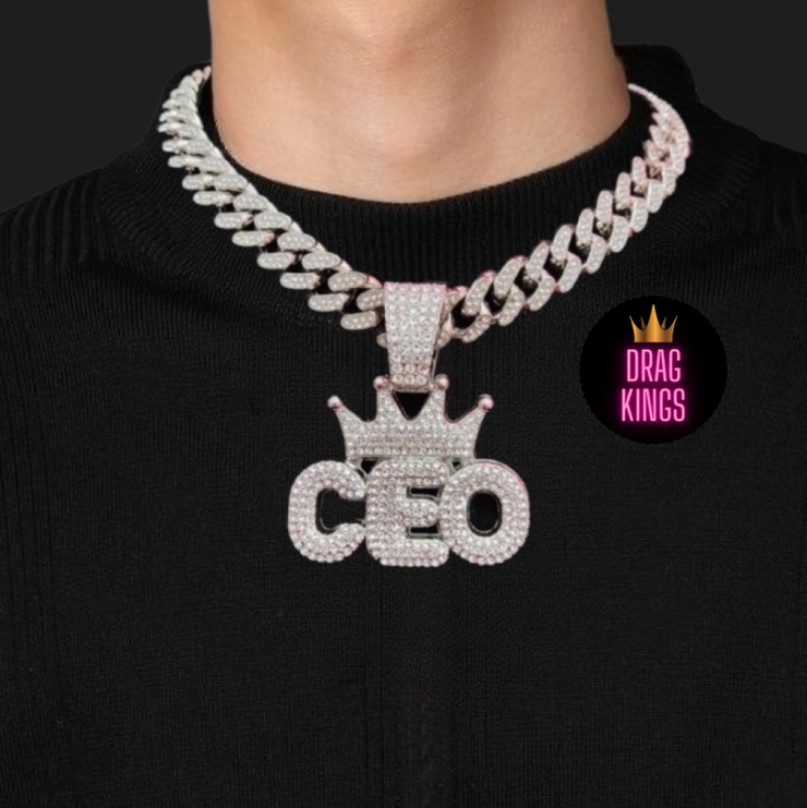 New - Iced Out Silver CEO Pendant Necklace - Drag King Edition - Ultra-Glam Edition