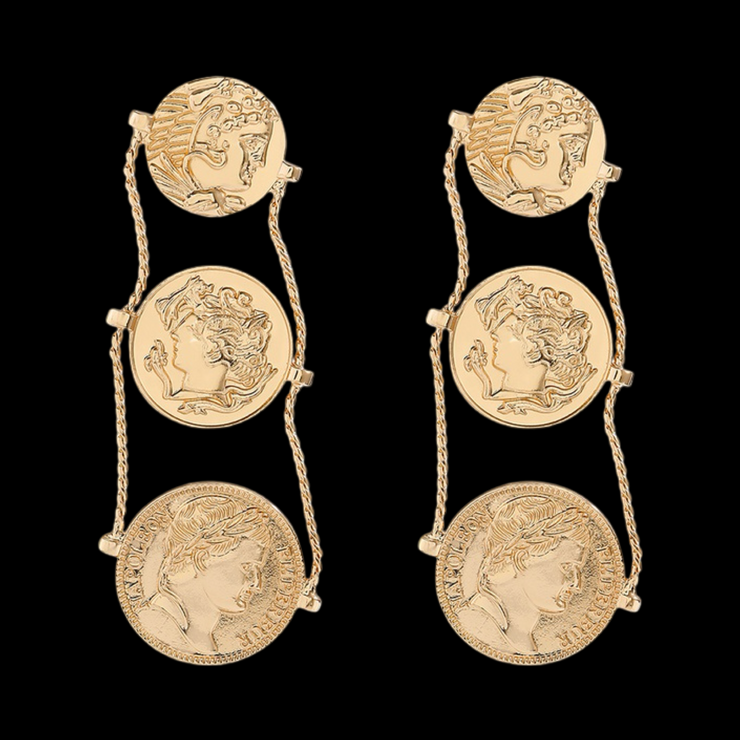 Large Gold Coin Drop Earrings - Ultra-Glam Edition