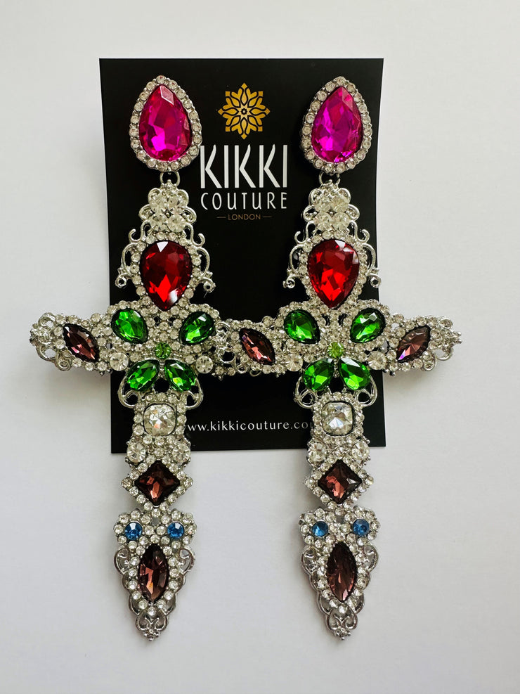 New - Extra-Large Statement Crystal Cross Earrings - Ultra-Glam Edition