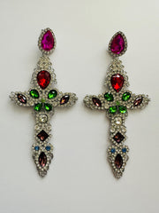 New - Extra-Large Statement Crystal Cross Earrings - Ultra-Glam Edition