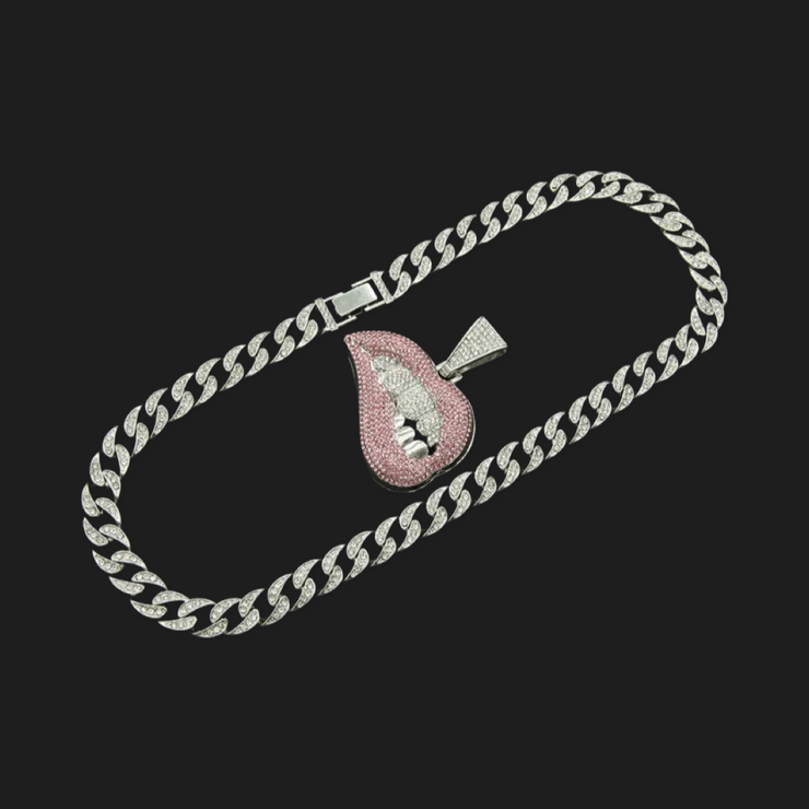 New - Pink Lip Chain Pendant Necklace - Ultra-Glam Edition - Drag King Edition