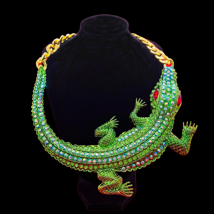 New - Rhinestone Crocodile Diamond Studded Necklace - Ultra-Glam Edition - Holiday Edition