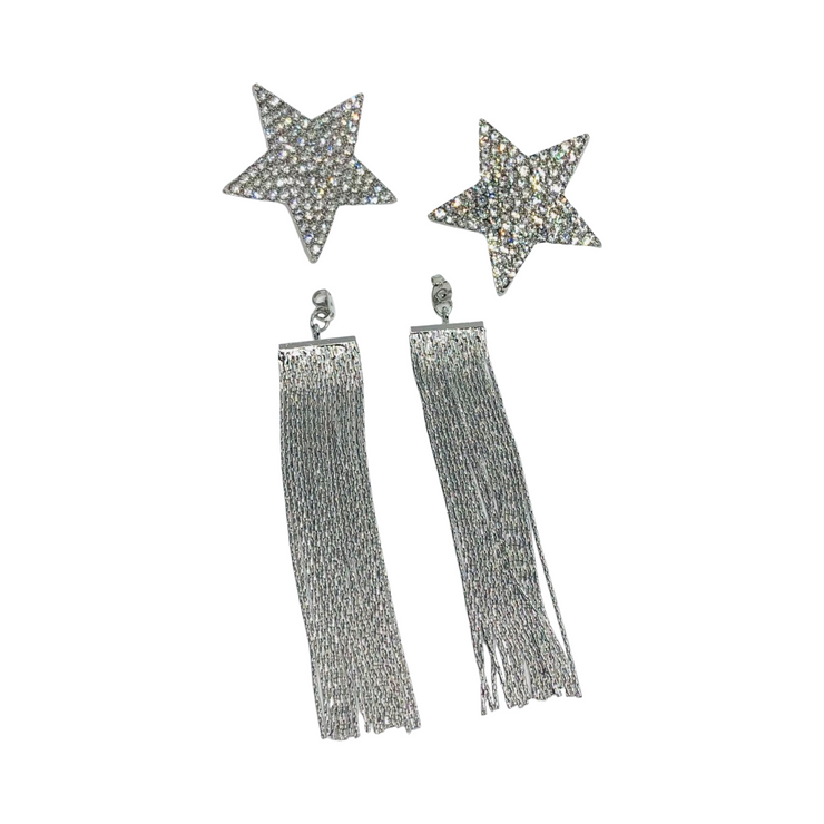 New - Rhinestone Star Tassel Earrings - Ultra-Glam Edition