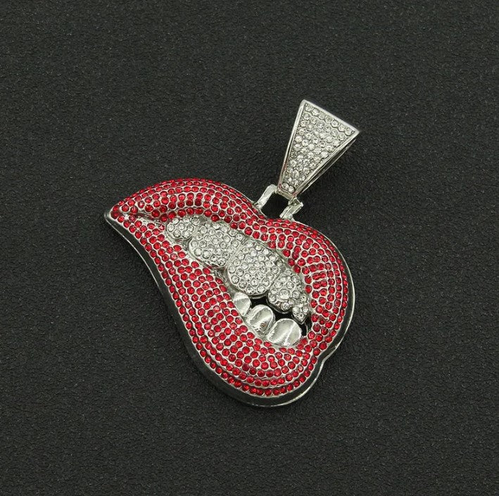 New - Red Lip Chain Pendant Necklace - Ultra-Glam Edition - Drag King Edition