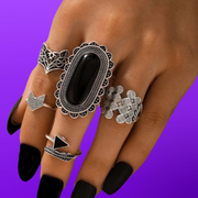 Silver Black Onyx Stacking Ring Set