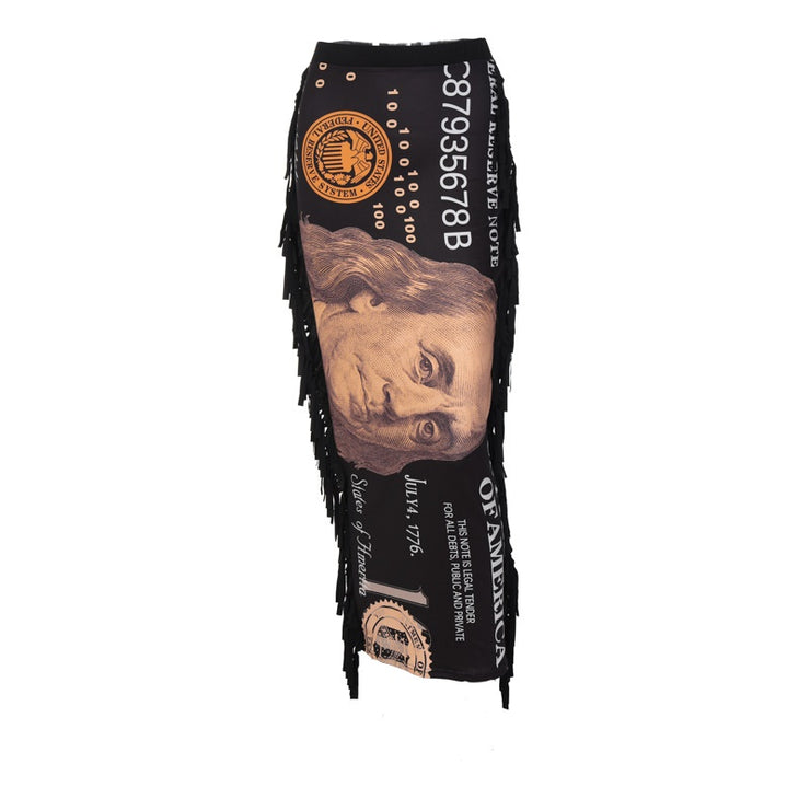 New - US Dollar Printed Tassel Skirt - Club Wear - Holiday Edition - Ultra-Glam Edition