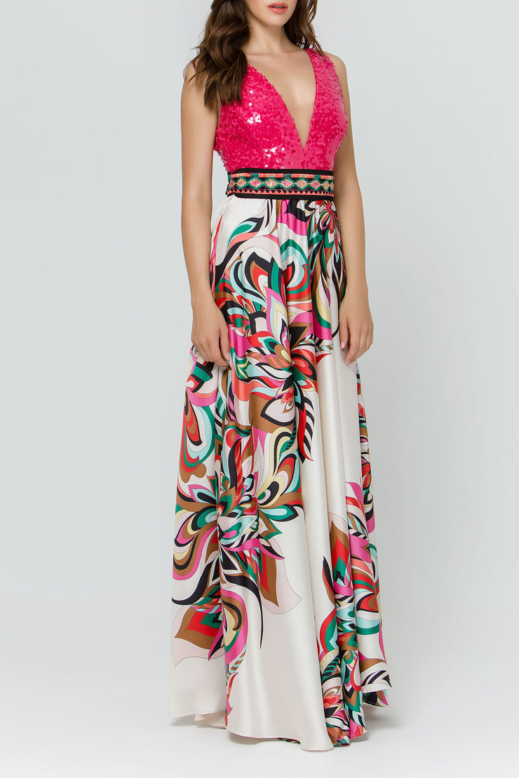 Multi Coloured Satin Maxi Dress - Wedding Edition - Kikki Couture
