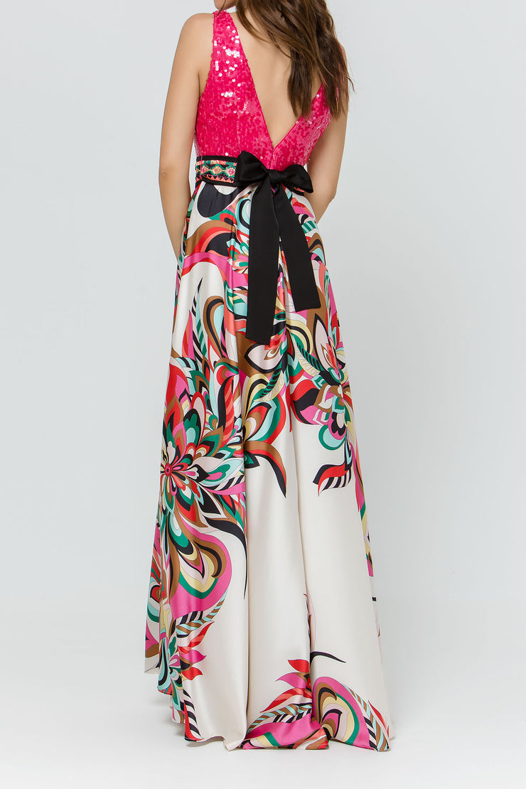 Multi Coloured Satin Maxi Dress - Wedding Edition - Kikki Couture