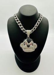 New - Angry Monkey Silver Chain Pendant Necklace - Drag King Edition - Ultra-Glam Edition
