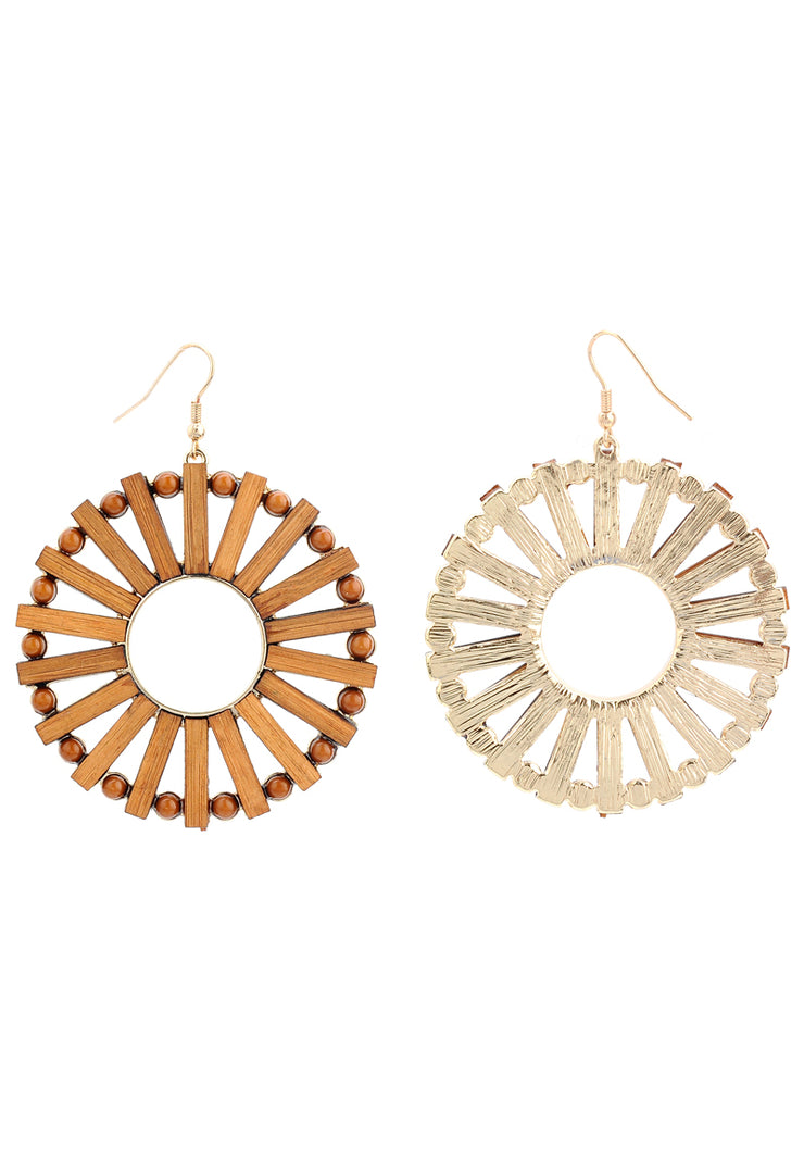 Bamboo And Gold Colour Chunky Circular Hoop Earrings - Holiday Edition - Kikki Couture