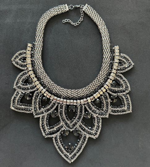 New - Black Diamond Studded Geometric Statement Necklace - Ultra-Glam Edition - Wedding Edition
