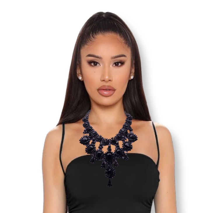 Black Diamond Studded Statement Necklace - Ultra-Glam Edition