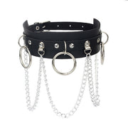 Black Leather Silver Chain Choker Necklace - Body Jewellery - Ultra-Glam Edition
