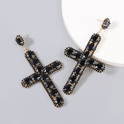 New - Black Rhinestone Crystal Cross Earrings - Ultra-Glam Edition