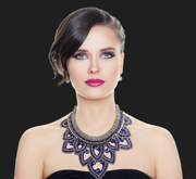 New - Blue Diamond Studded Geometric Statement Necklace - Ultra-Glam Edition - Wedding Edition