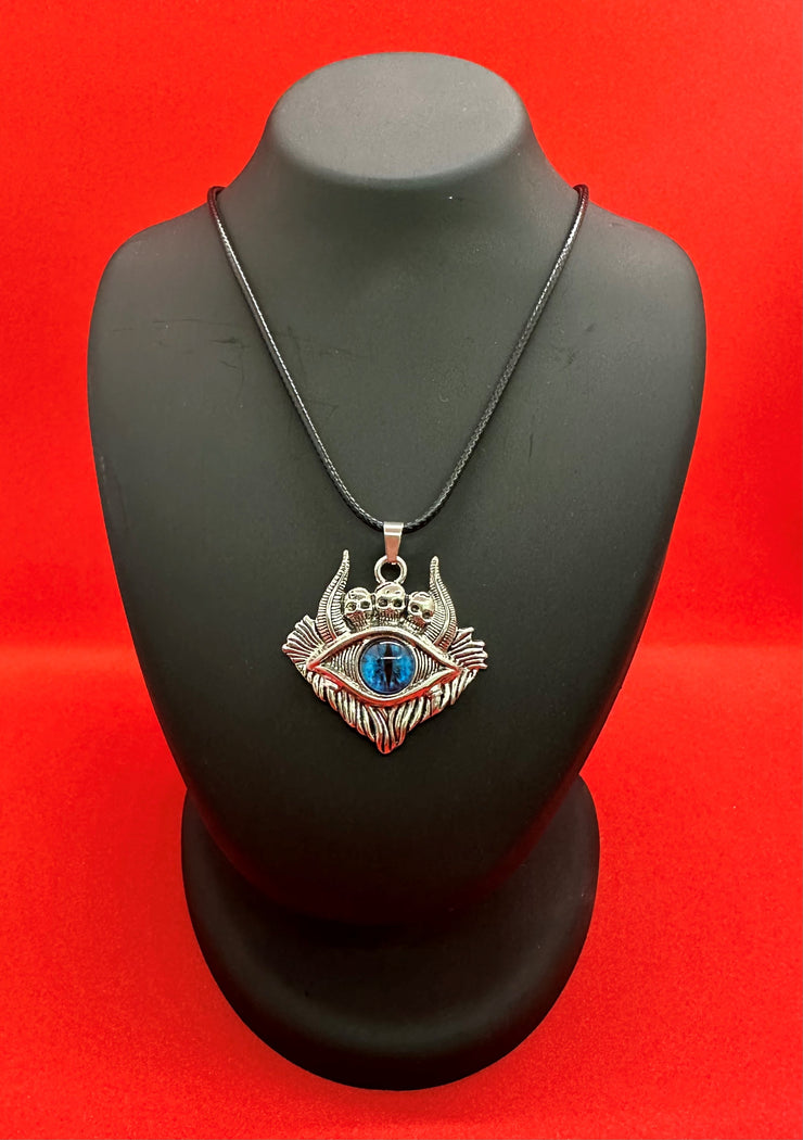 New - Blue Evil Eye Skull Pendant Necklace - Drag King Edition