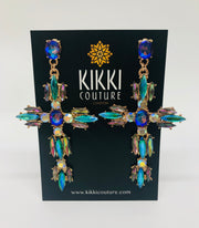 Brilliant Blue Crystal Cross Earrings - Ultra-Glam Edition