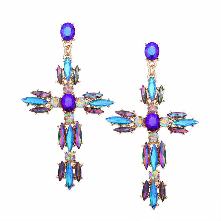 Brilliant Blue Crystal Cross Earrings - Ultra-Glam Edition - Kikki Couture