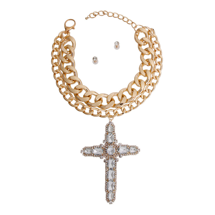 New - Chunky Gold Jumbo Cross Necklace - Ultra-Glam Edition