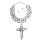 New - Chunky Silver Jumbo Cross Necklace - Ultra-Glam Edition