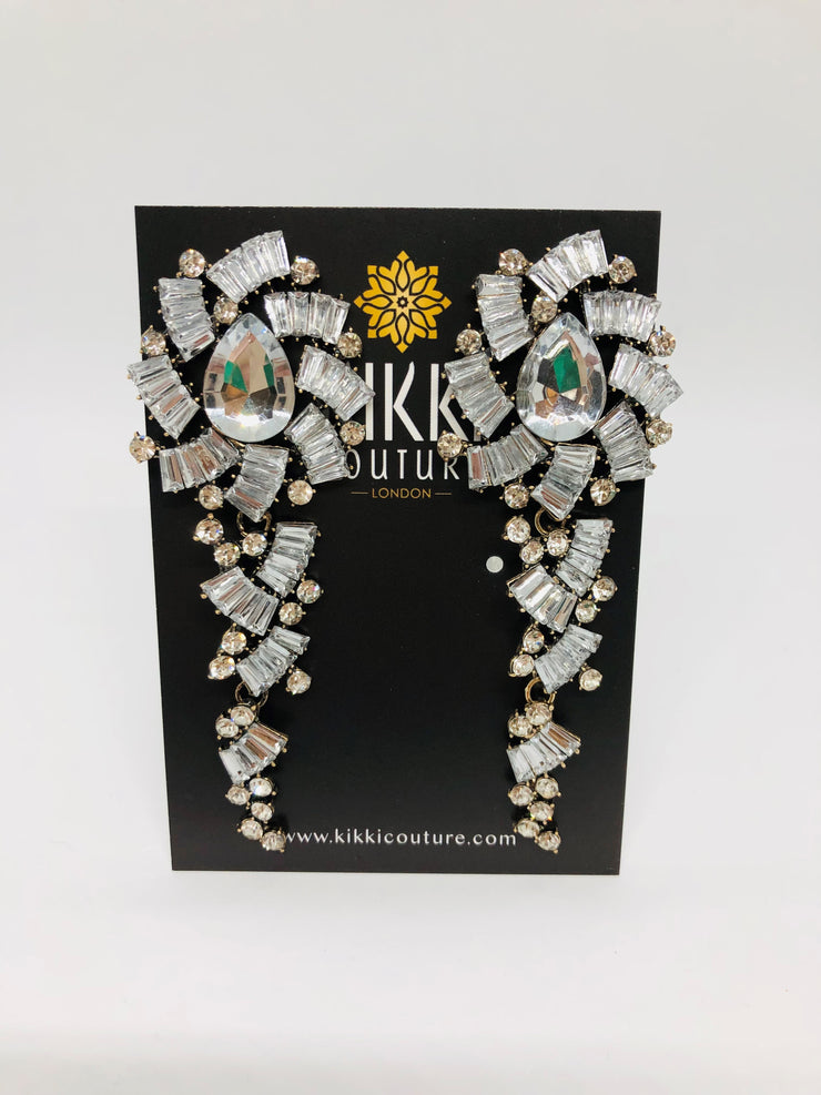 New - Clear Rhinestone Geo Drop Earrings - Ultra-Glam Edition