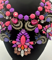 Pink & Purple Crystal Geo Drop Necklace - Ultra-Glam Edition - Wedding Edition