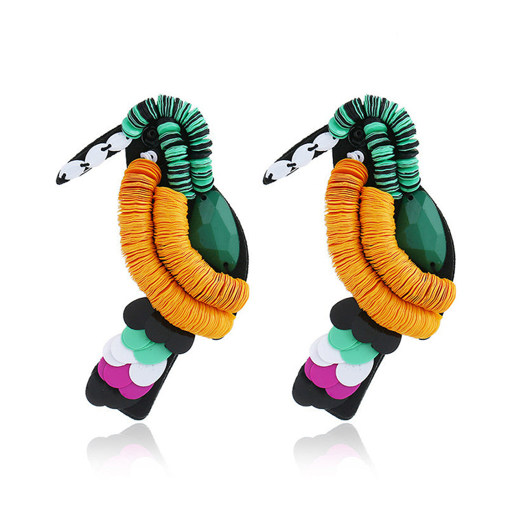 Colourful Sequin Kingfisher Bird Earrings - Holiday Edition