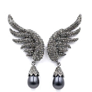 Crystal Angel Wing Pearl Drop Earrings - Ultra-Glam Edition