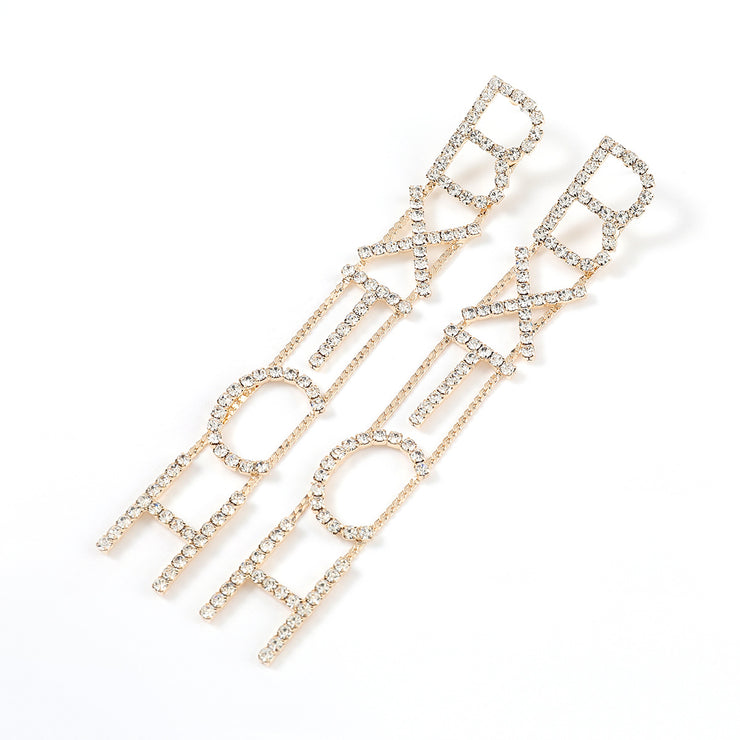 Crystal Bitch Letter Earrings - Ultra-Glam Edition