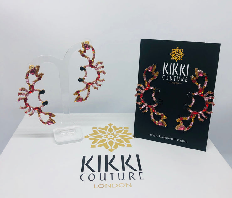 Red Crystal Crab Drop Earrings - Ultra-Glam Edition