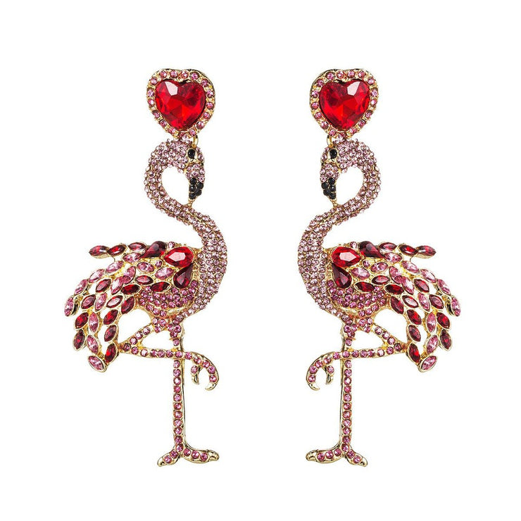 Pink Flamingo Crystal Drop Earrings - Ultra-Glam Edition - Holiday Edition