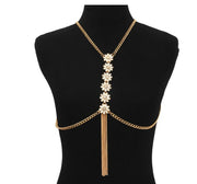 Crystal Flower Gold Body Chain - Body Jewellery - Ultra-Glam Edition - Holiday Edition