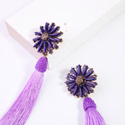 Crystal Flower Tassel Drop Earrings - Ultra-Glam Edition