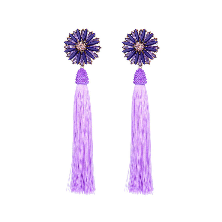 Crystal Flower Tassel Drop Earrings - Ultra-Glam Edition