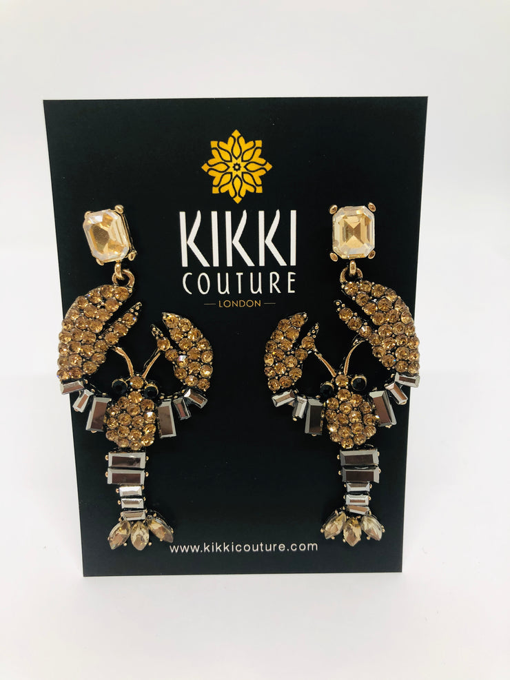 Gold Crystal Lobster Drop Earrings - Ultra-Glam Edition - Holiday Edition