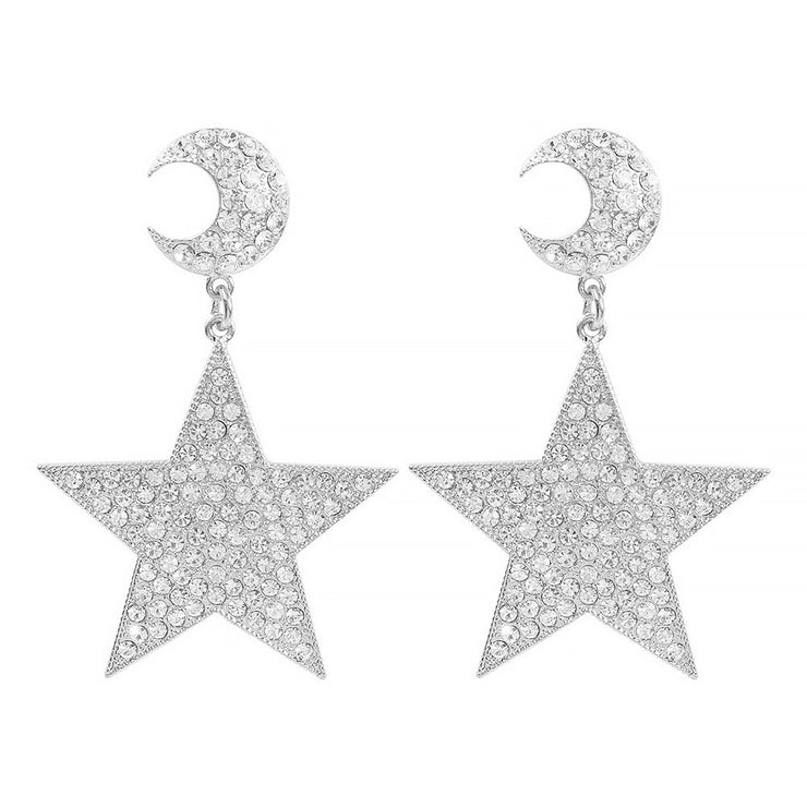 Crystal Moon Stud Star Drop Earrings - Ultra-Glam Edition