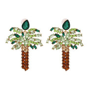 Green Crystal Palm Tree Drop Earrings - Ultra-Glam Edition - Holiday Edition