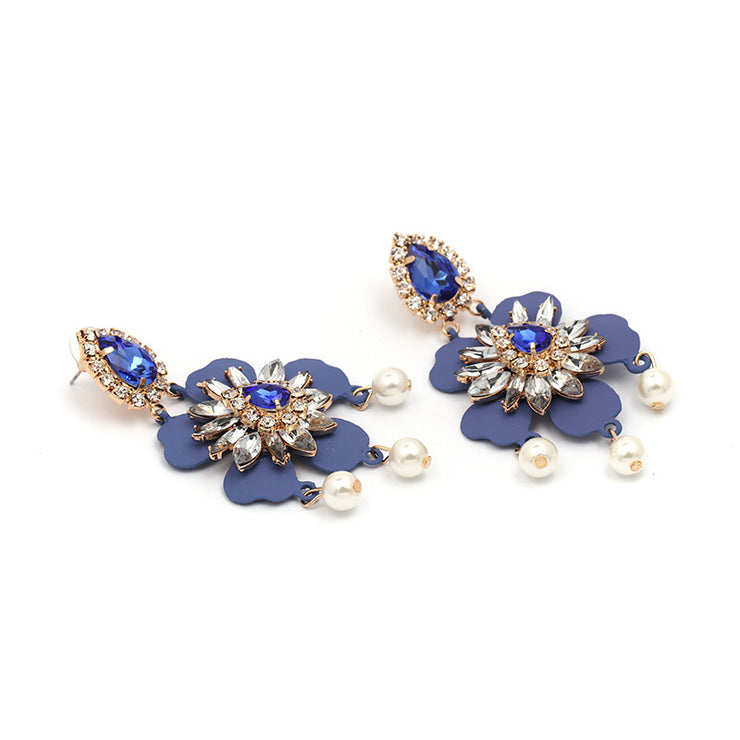 Crystal Pearl Flower Drop Earrings - Ultra-Glam Edition - Wedding Edition