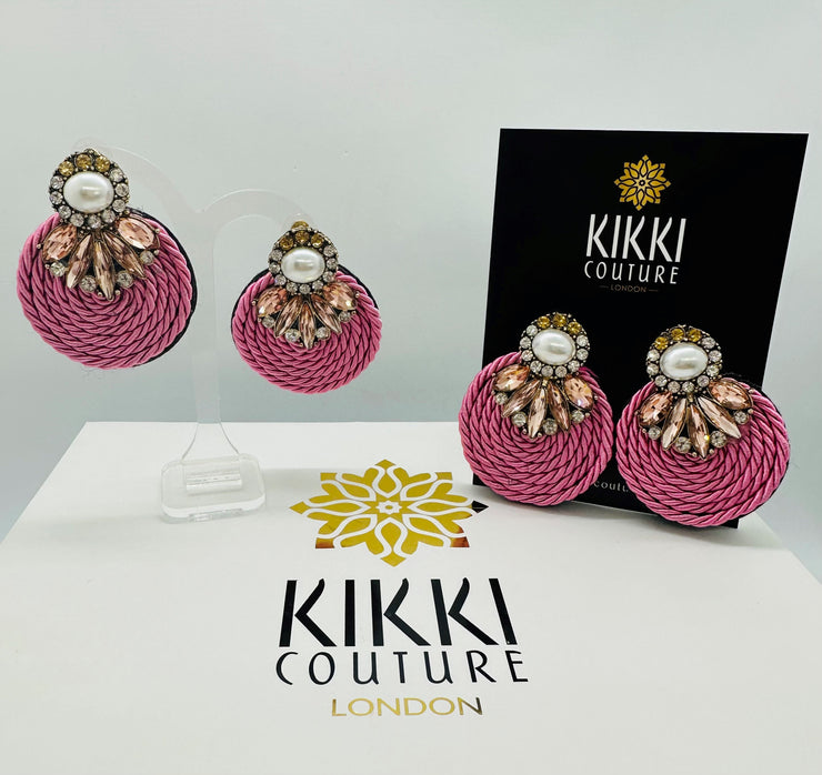 New - Crystal Pearl Pink Disc Earrings - Wedding Edition - Ultra-Glam Edition